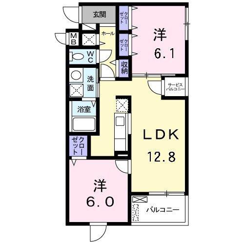 アルページュ祇園(2LDK/3階)の間取り写真