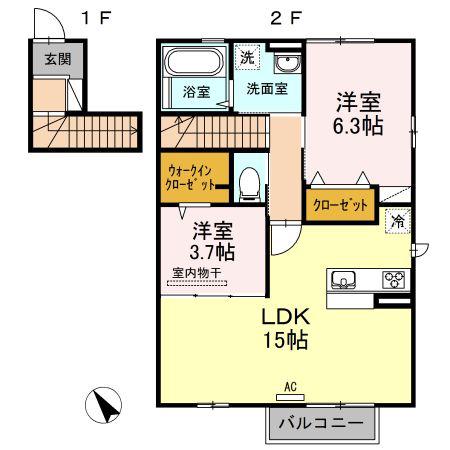 D-ROOM ちはや(2LDK/2階)の間取り写真