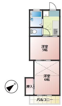 メゾンベール幕張(1DK/2階)の間取り写真