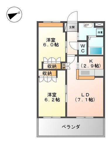 ガーデンヒルズ(2LDK/2階)の間取り写真