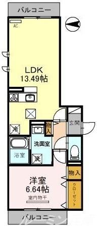 D-ROOM天神 B棟(1LDK/1階)の間取り写真