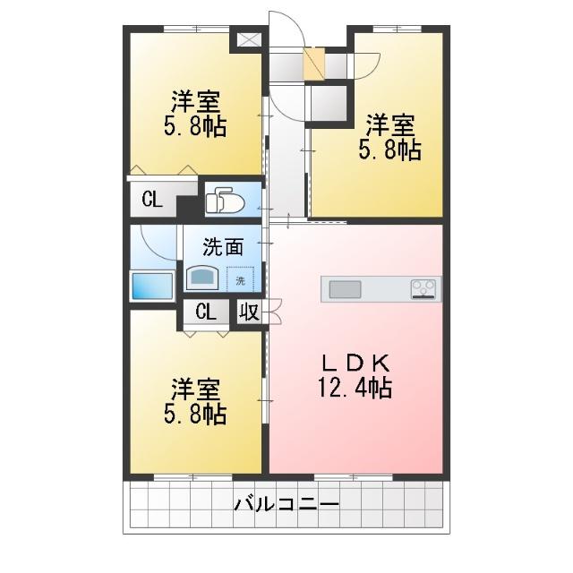 プランドール葵(3LDK/1階)の間取り写真