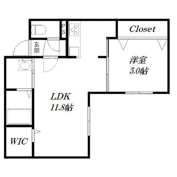 プリモ菊水(1LDK/4階)の間取り写真