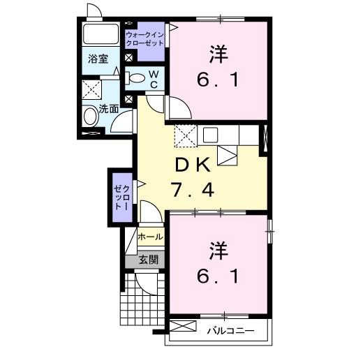 アサンテサーナB棟(2DK/1階)の間取り写真