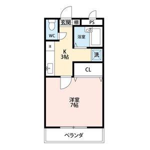 くぬぎハウス(1K/2階)の間取り写真