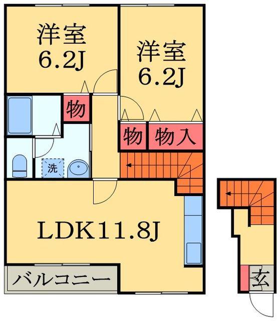 ドルフィン21(2LDK/2階)の間取り写真