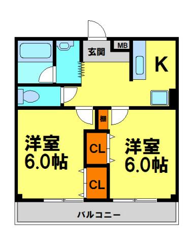 フォレスト・ヒル櫻(2K/2階)の間取り写真
