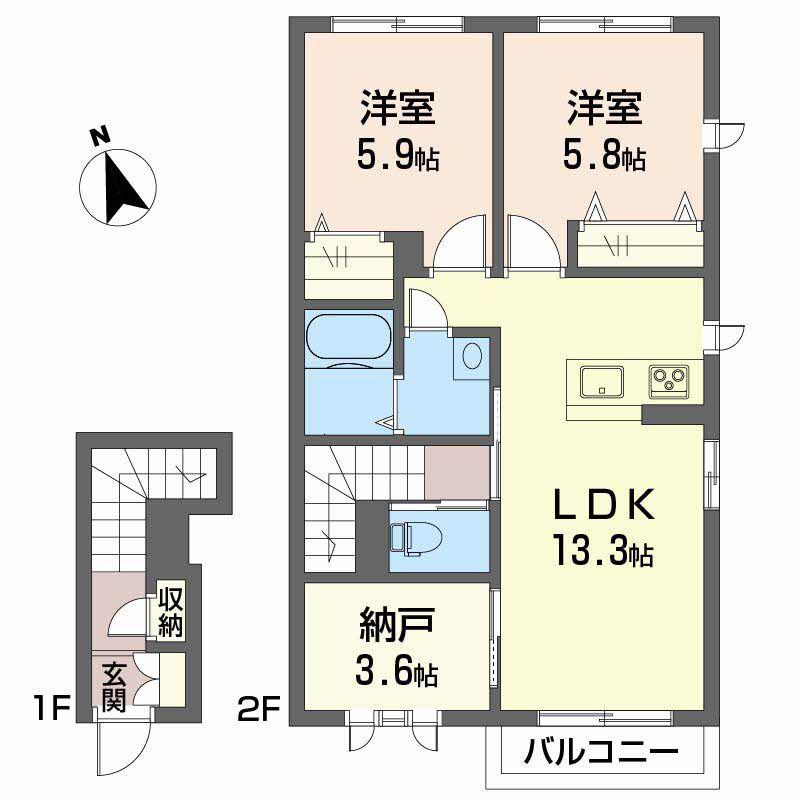ヴェント・コリーナ(2SLDK/2階)の間取り写真