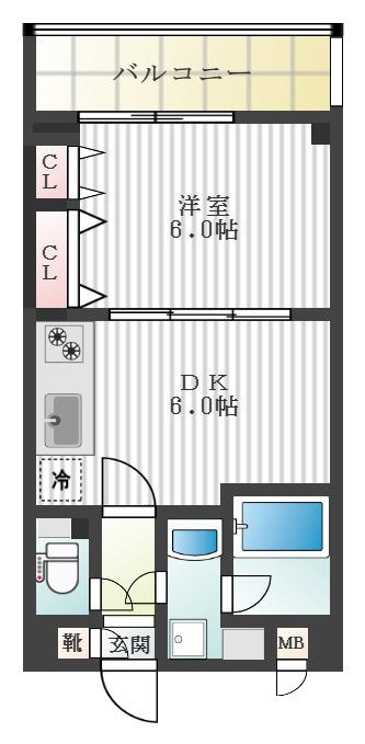 リバティベル(1DK/1階)の間取り写真