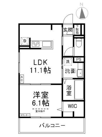 GRAMM竹田B棟(1LDK/3階)の間取り写真