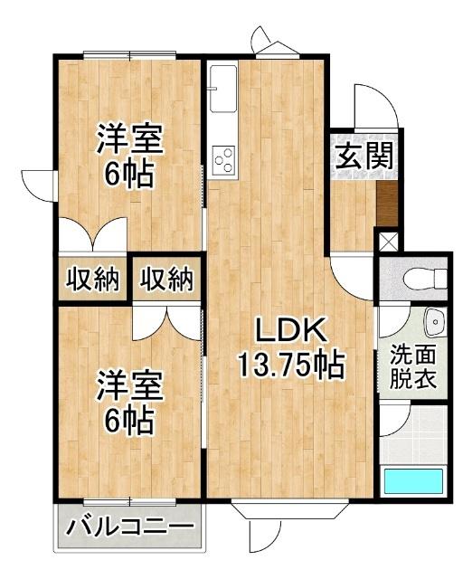 キャッスル(2LDK/2階)の間取り写真