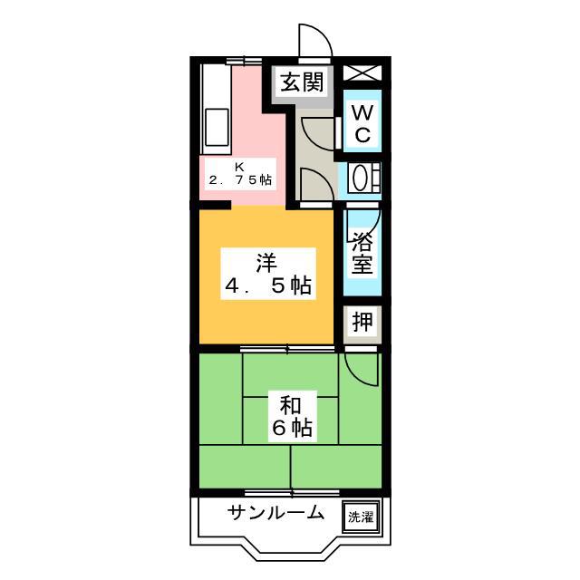 ハインスハイムIII(2K/1階)の間取り写真