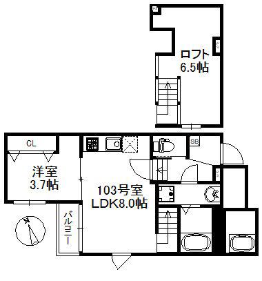 シャノワール久留米(1LDK/1階)の間取り写真