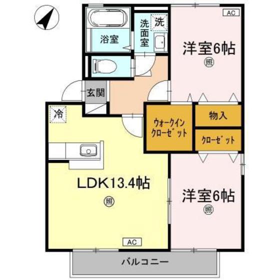 ルミエールB棟(2LDK/2階)の間取り写真