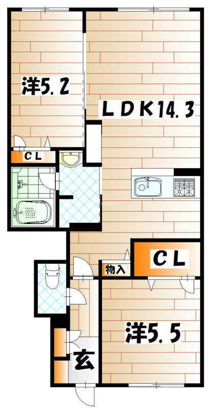 アミコートI(2LDK/1階)の間取り写真