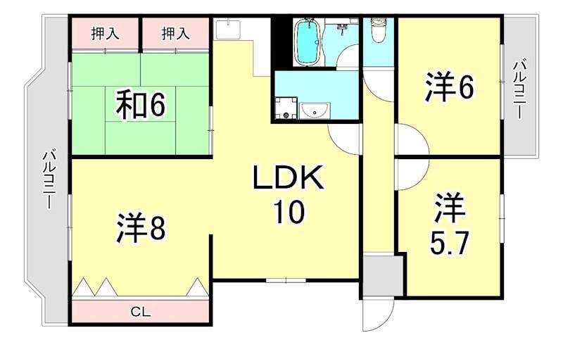パストラーレ香櫨園(4LDK/1階)の間取り写真