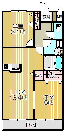 へーベルマンション大久保II(2LDK/2階)の間取り写真