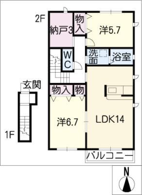 ホープ上宿(2LDK/2階)の間取り写真