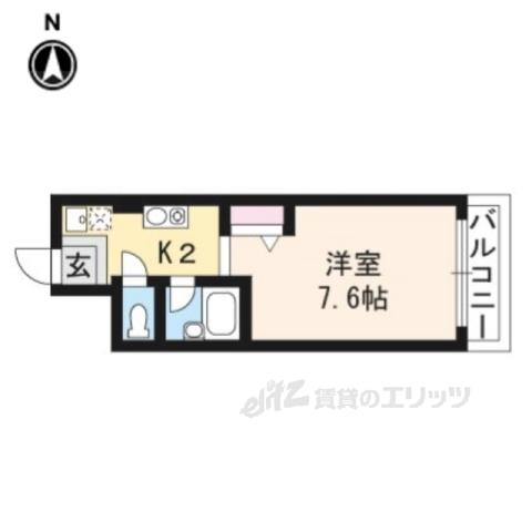 鴨川ウエスト(1K/2階)の間取り写真