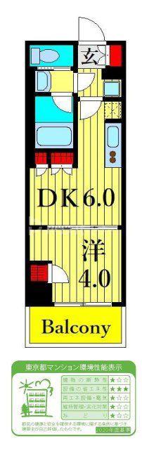 ワンルーフフラット町屋(1DK/3階)の間取り写真