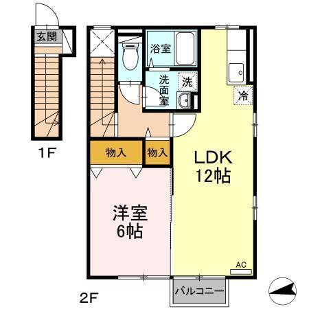 グランモア手形(1LDK/2階)の間取り写真