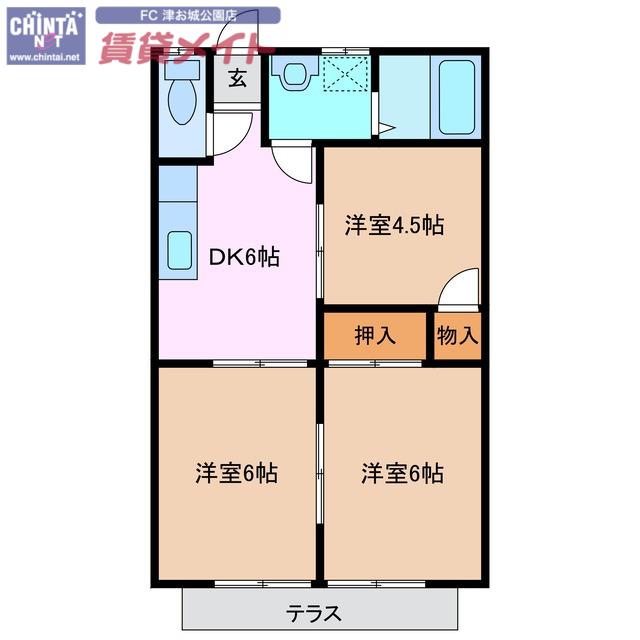 デリラ白塚A(3DK/1階)の間取り写真