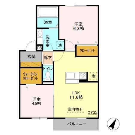 グランヒル(2LDK/2階)の間取り写真