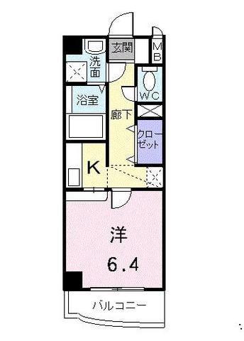 ペルグランデ友丘(1K/4階)の間取り写真