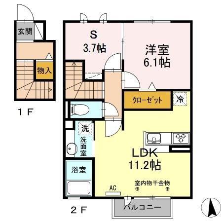 ハイモール III棟(2LDK/2階)の間取り写真