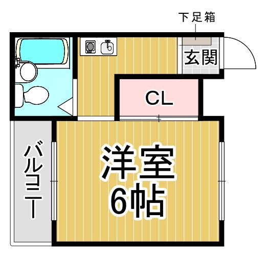 ライフかも(1K/3階)の間取り写真