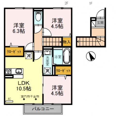 プレミアムリコス 弐号館 202(3LDK/2階)の間取り写真