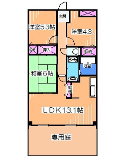 カサ・デ・ソル(3LDK/1階)の間取り写真