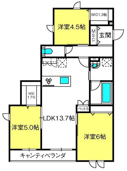 PLAYA VISTA(3LDK/3階)の間取り写真