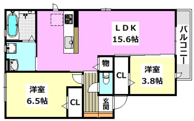 リュー・グロワールA棟(2LDK/1階)の間取り写真
