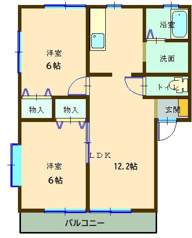 アルペンヒル(2LDK/2階)の間取り写真