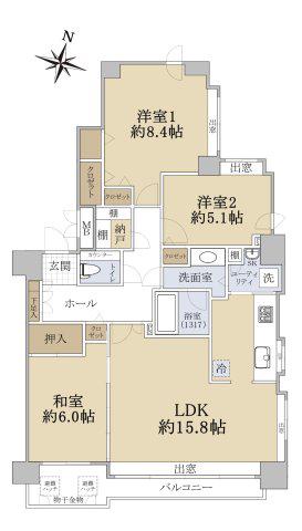 円山4条シティハウス(3LDK/4階)の間取り写真
