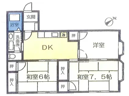 オークラハイムI(3DK/2階)の間取り写真