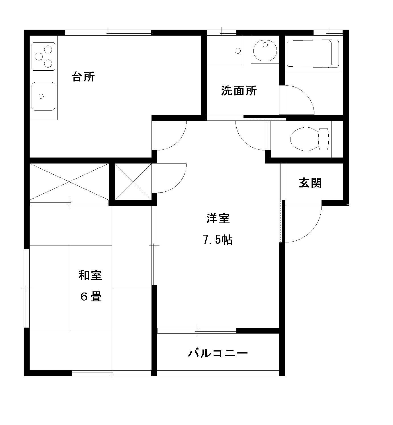 パル長岡(2DK/1階)の間取り写真