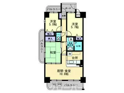 メゾンプロスペール(3LDK/5階)の間取り写真