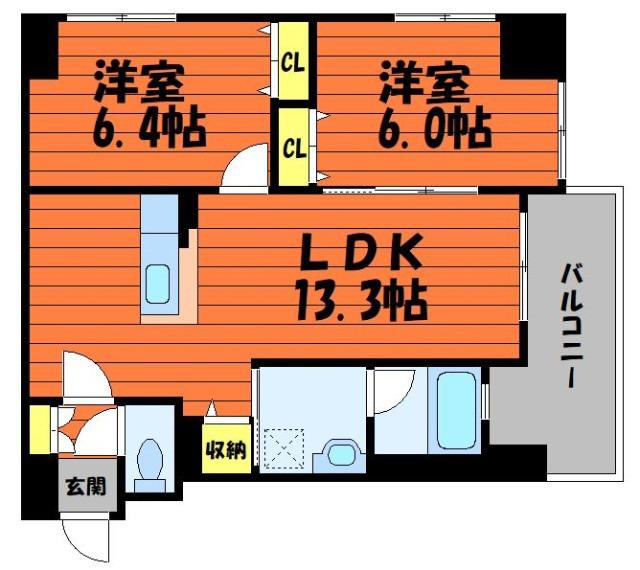 COCO川西町(2LDK/2階)の間取り写真