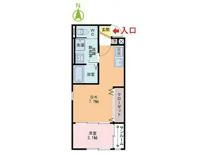 フライハイト宝永(1DK/2階)の間取り写真