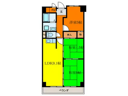 メゾン平野パートI(3LDK/4階)の間取り写真