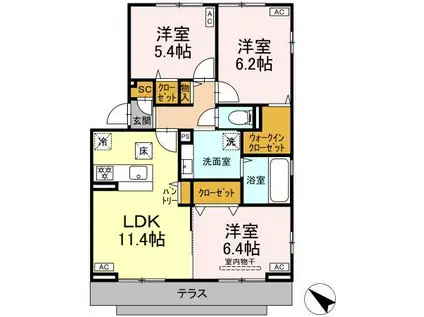 シャイングレイス(3LDK/1階)の間取り写真