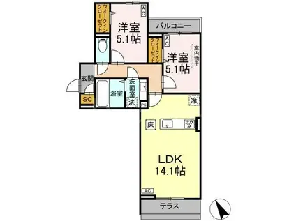 YAMAJU(2LDK/1階)の間取り写真