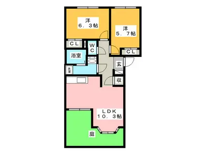 ベルクレスト(2LDK/1階)の間取り写真