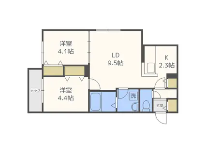 ファランドール美園(2LDK/1階)の間取り写真