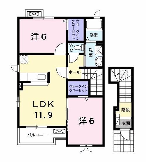 ウエストヒルズ(2LDK/2階)の間取り写真