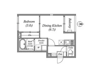 ハーモニーテラス巽西(1DK/3階)の間取り写真