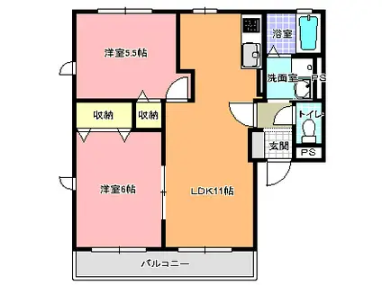 サン・プレイスH.F II(2LDK/2階)の間取り写真