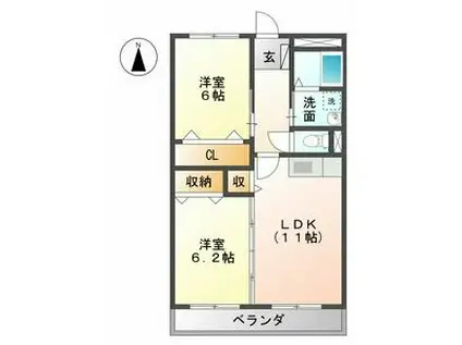 コスモスYK21(2LDK/2階)の間取り写真